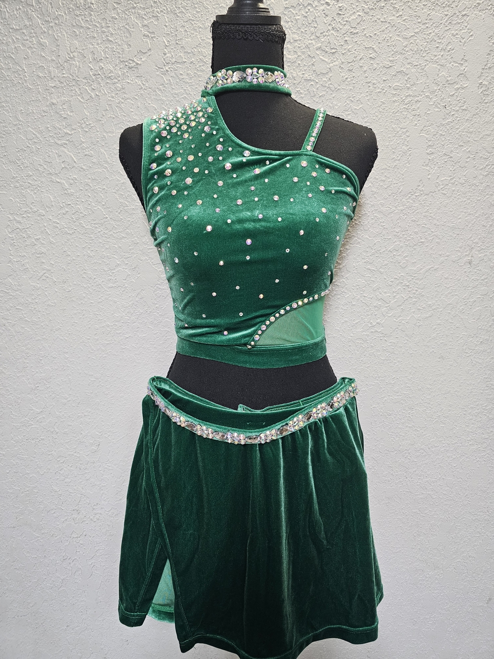 Weissman Emerald Green Velvet Dance Set with Rhinestones